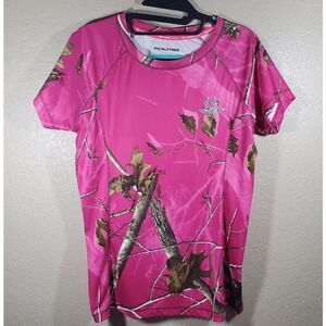 Realtree Hot Pink Woods Forest Camo Outdoor DryTech Active Crew Neck Tee Shirt